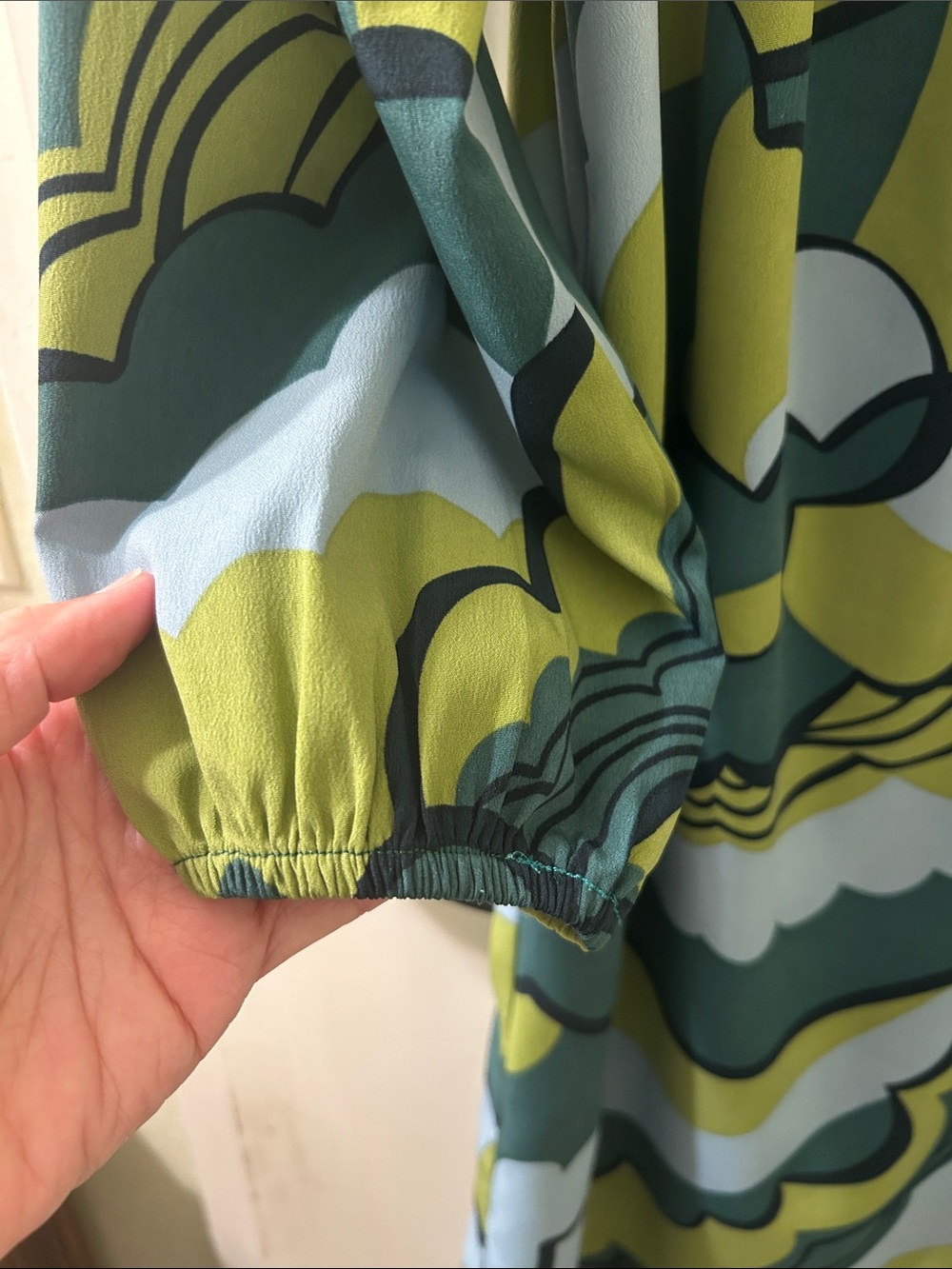 Manuheali'i Hawaiian Dress Womens Sz L Green Blue Wave-Print Alohawear - Picture 4 of 7